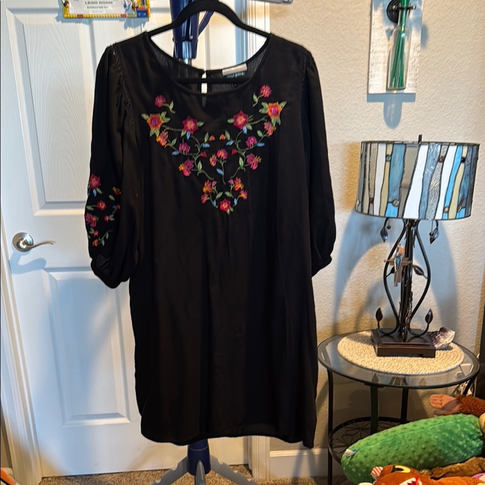 Allison Brittney Black Dress with Floral embroidery Design. Size Medium